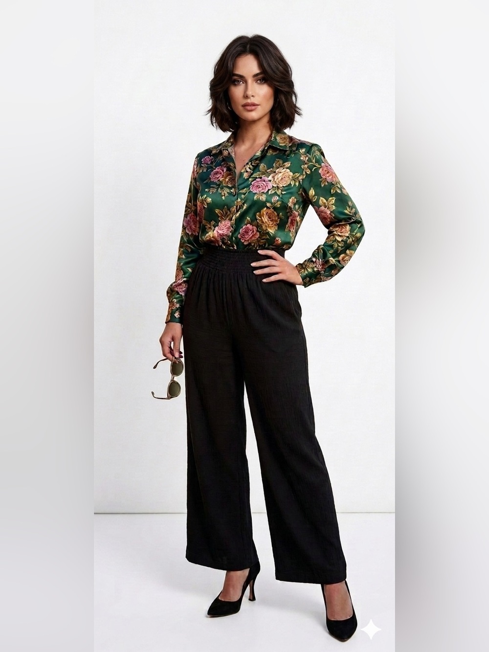 Black Women's FLowy Wide-Leg Pants Summer
